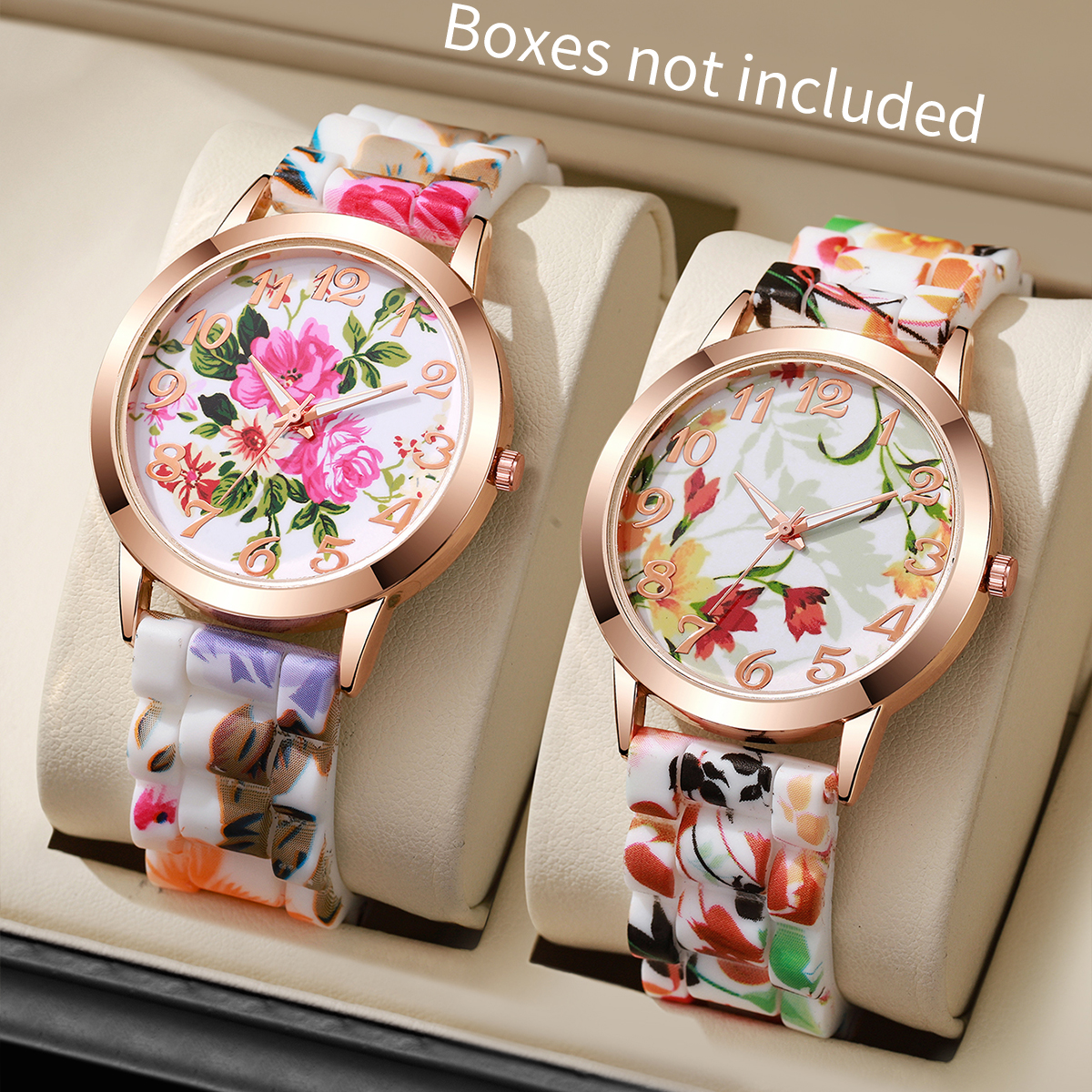 Silicone Band Women - 2/3/4/5PCS Fashion Flowers Printed Women Watches