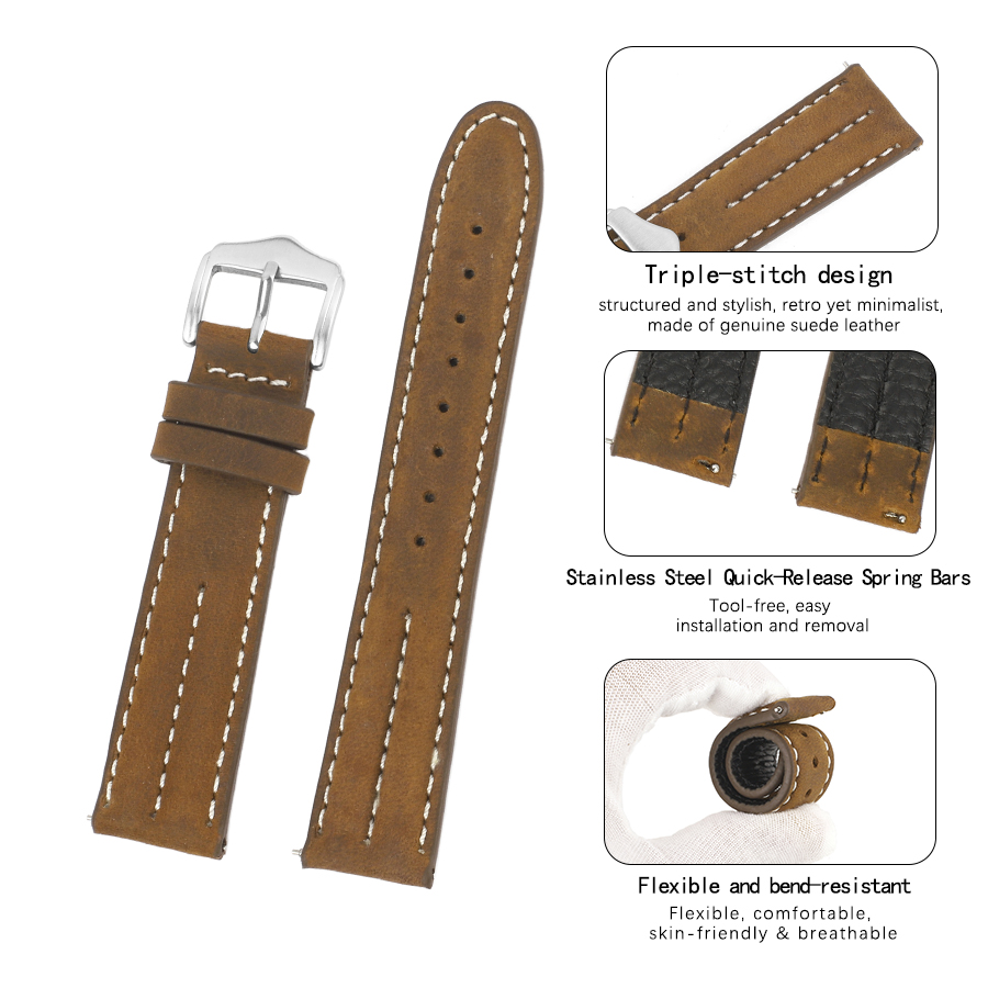 Vintage Crazy Horse Leather Wa - огляд і ціна Leather Strap Quick Release