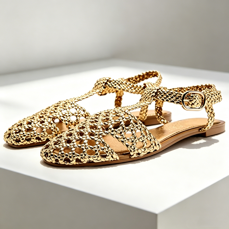 Golden Mesh Woven Flat Sandals - огляд і ціна Mesh Strap Metal