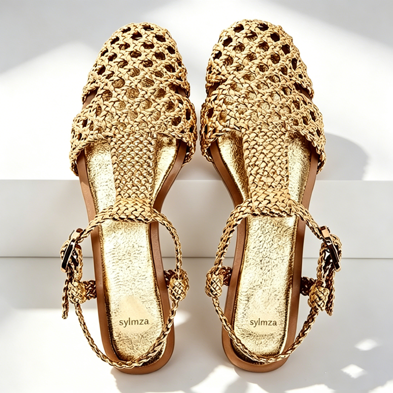Golden Mesh Woven Flat Sandals - огляд і ціна Mesh Strap Metal