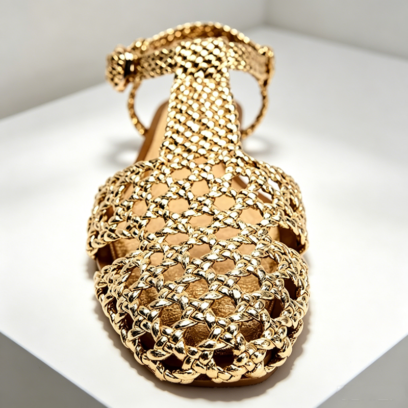 Golden Mesh Woven Flat Sandals - огляд і ціна Mesh Strap Metal