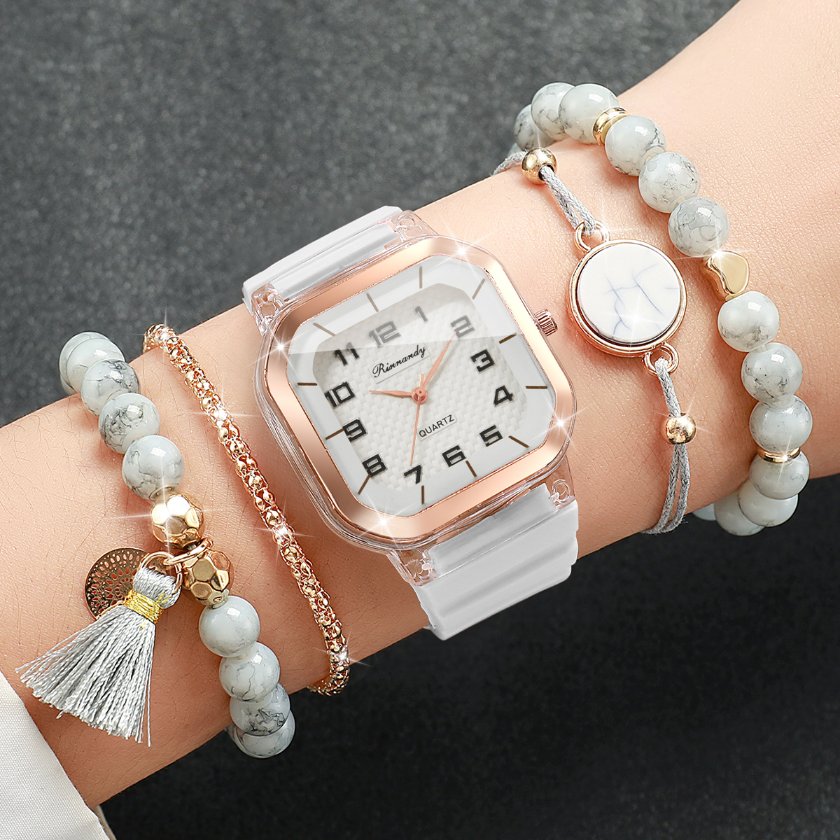 5PCS Fashion Square Arabic Dia - огляд і ціна Silicone Band Women
